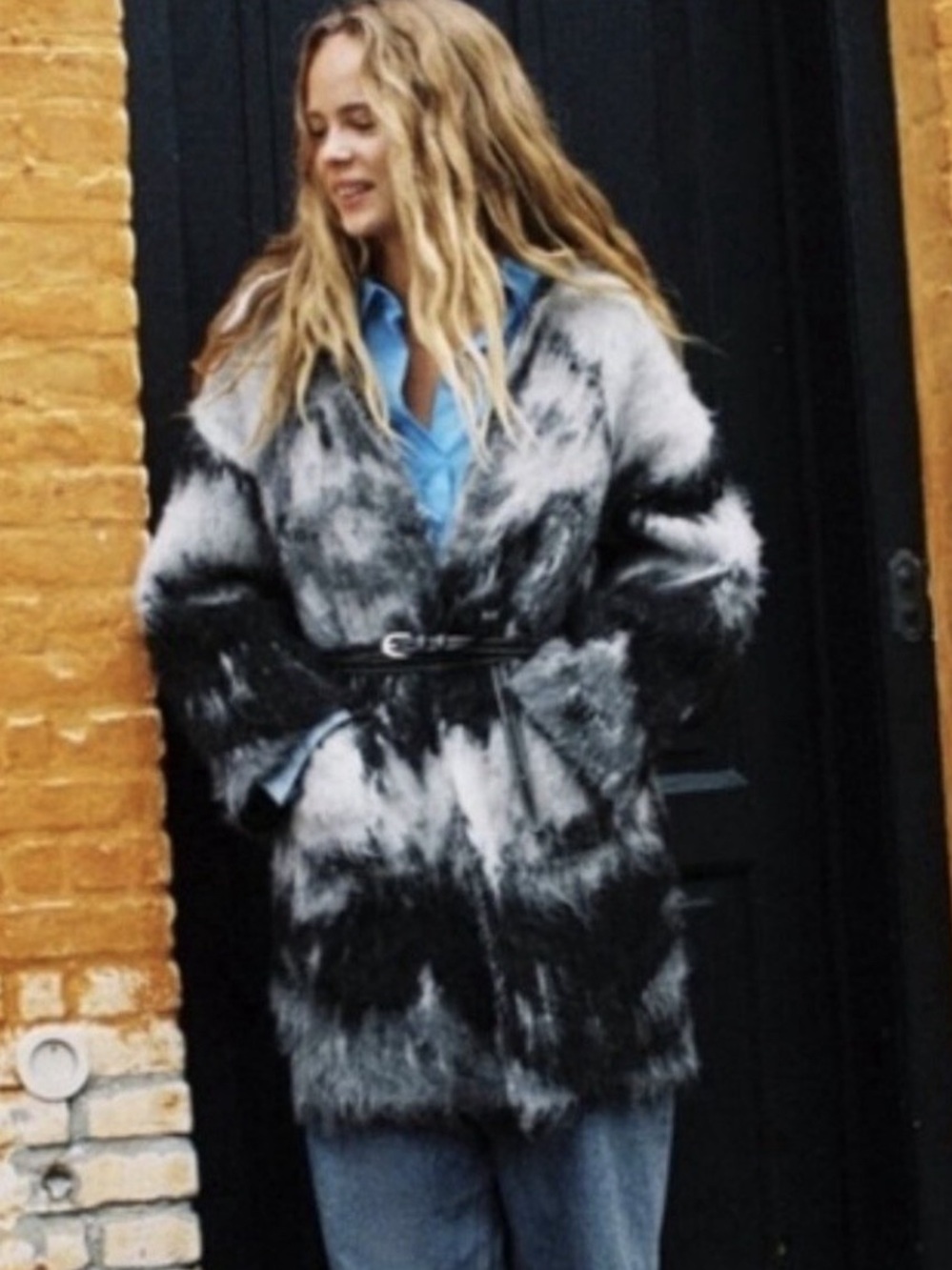 Zara Black and White Faux Fur Coat